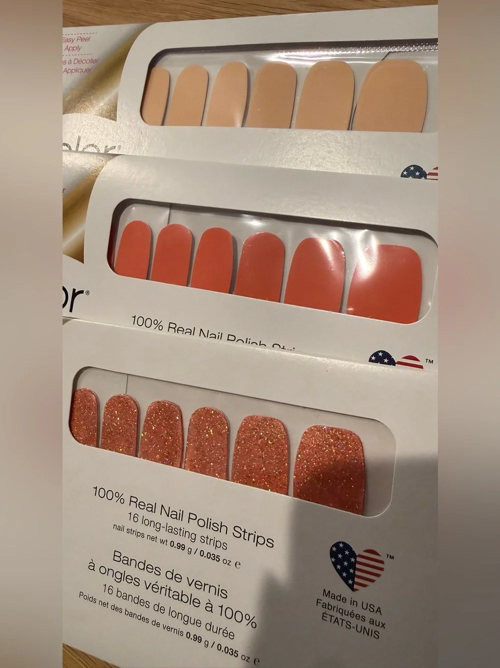 3 new Packages, color, Street nail wraps, coral peach glitter
